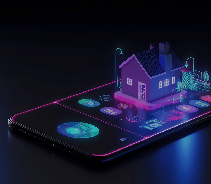a house appears from a smartphone screen 