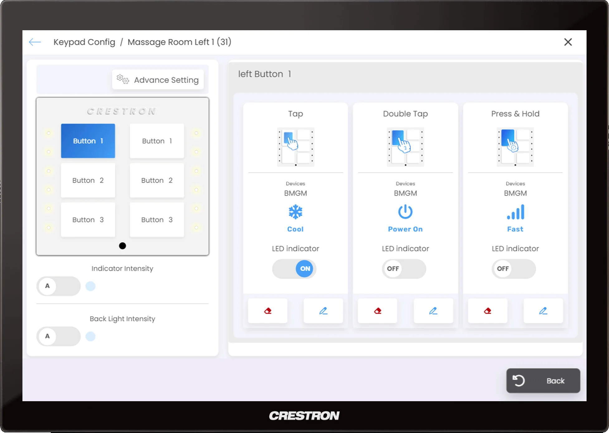 screenshot from keypad configuration interface