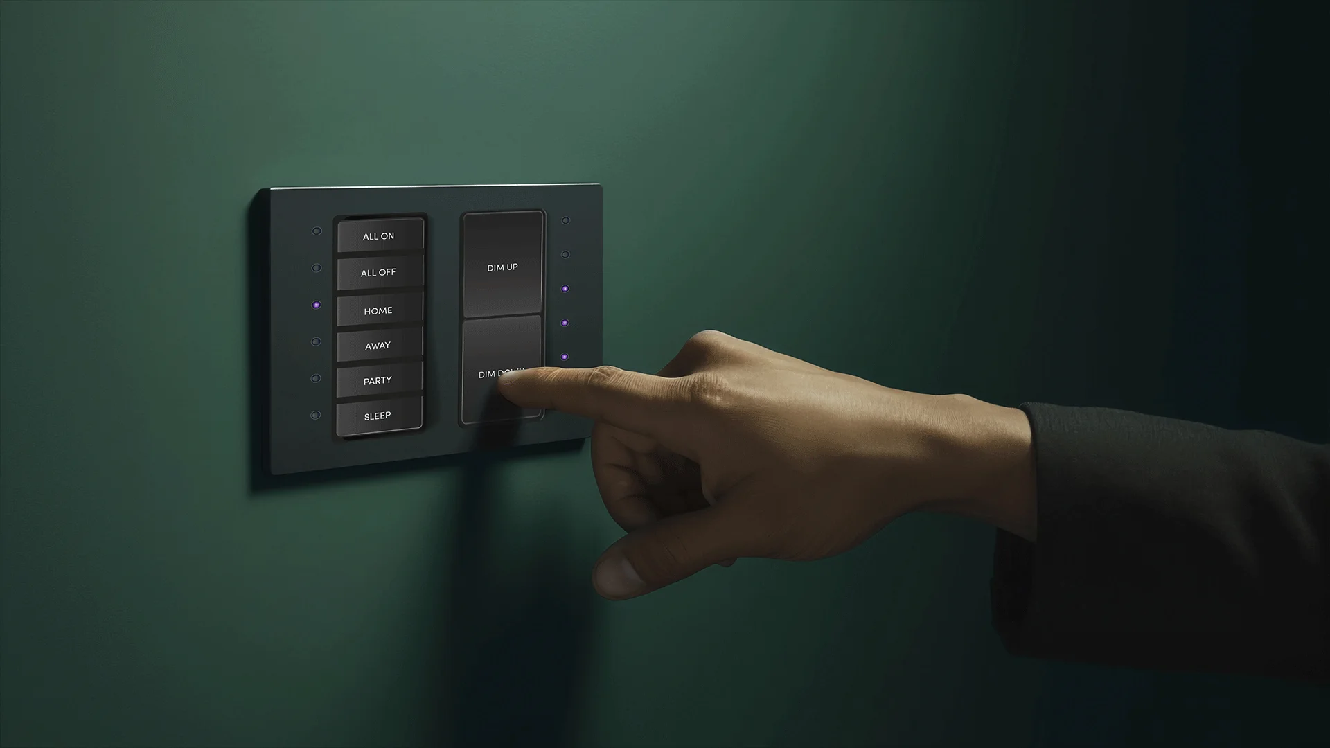 A man presses a keypad on the wall