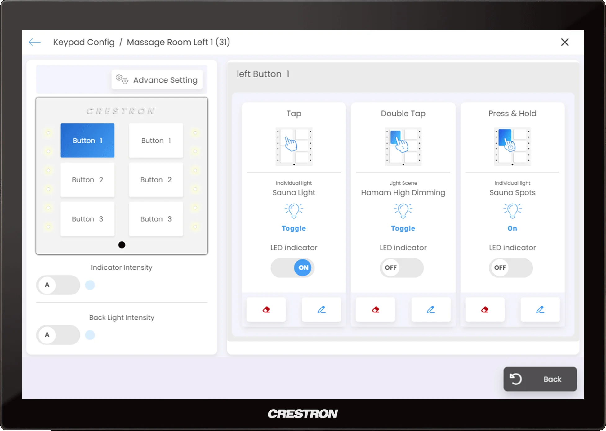 screenshot from keypad configuration interface
