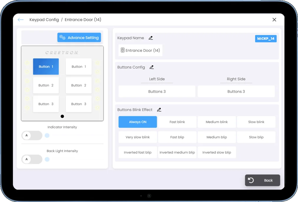 screenshot from keypad configuration interface