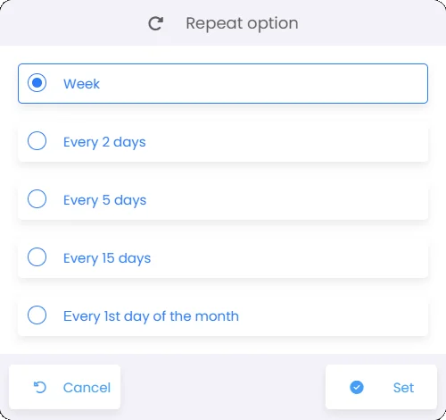 screenshot from schedules interface